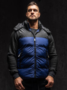 Uomo Gilet trapuntato con cappuccio Blu scuro Bolf 1189A1