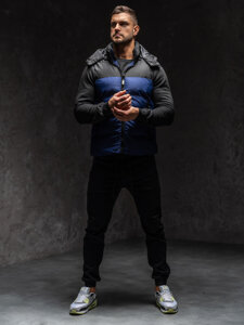 Uomo Gilet trapuntato con cappuccio Blu scuro Bolf 1189A1