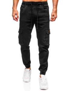 Uomo Joggers cargo in denim Nero Bolf 8165