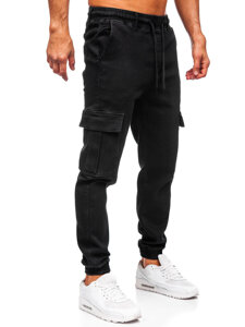 Uomo Joggers cargo in denim Nero Bolf 8170