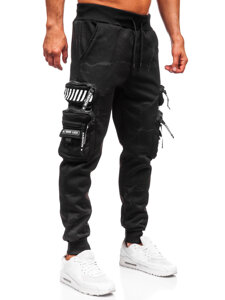 Uomo Pantaloni jogger cargo da tuta caldi Nero Bolf HSS339