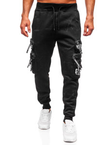 Uomo Pantaloni jogger cargo da tuta caldi Nero Bolf HSS339