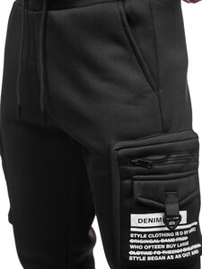 Uomo Pantaloni jogger cargo da tuta caldi Nero Bolf K22