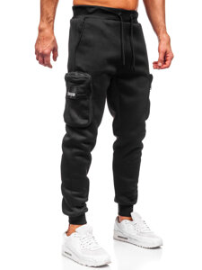 Uomo Pantaloni jogger cargo da tuta caldi Nero Bolf K25