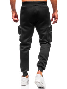 Uomo Pantaloni jogger cargo da tuta caldi Nero Bolf K25