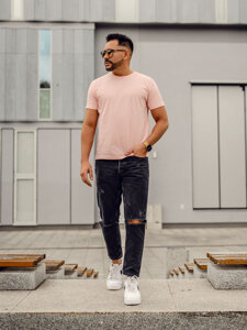 Uomo T-shirt in cotone basic Rosa chiaro Bolf 192397A