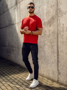 Uomo T-shirt in cotone basic Rosso Bolf 192397A