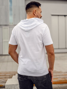 Uomo T-shirt in cotone basic con cappuccio Bianco Bolf 14513A