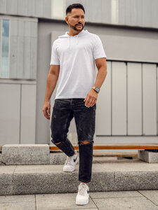 Uomo T-shirt in cotone basic con cappuccio Bianco Bolf 14513A