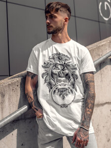 Uomo T-shirt in cotone con stampa Bianco Bolf 0202A