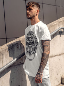 Uomo T-shirt in cotone con stampa Bianco Bolf 0202A