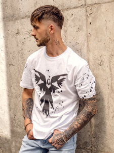 Uomo T-shirt in cotone con stampa Bianco Bolf 300A