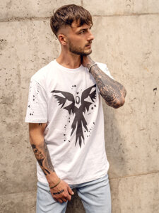 Uomo T-shirt in cotone con stampa Bianco Bolf 300A