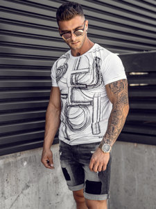 Uomo T-shirt in cotone con stampa Bianco Bolf KS2525TA