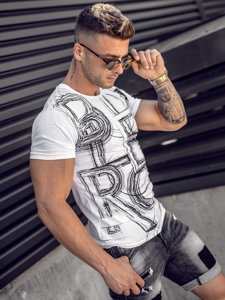 Uomo T-shirt in cotone con stampa Bianco Bolf KS2525TA