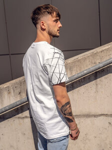 Uomo T-shirt in cotone con stampa Bianco Bolf SS10935A