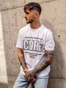 Uomo T-shirt in cotone con stampa Bianco Bolf SS11071A