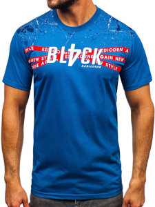 Uomo T-shirt in cotone con stampa Blu Bolf 14722