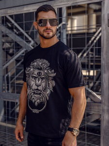 Uomo T-shirt in cotone con stampa Nero Bolf 0202A