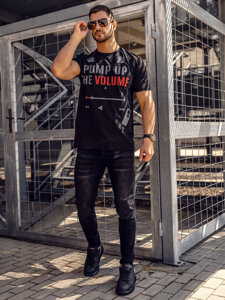 Uomo T-shirt in cotone con stampa Nero Bolf 1171A