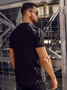 Uomo T-shirt in cotone con stampa Nero Bolf 1173A