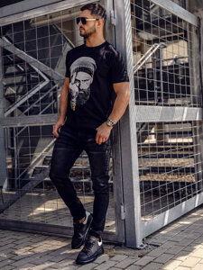 Uomo T-shirt in cotone con stampa Nero Bolf 142175A