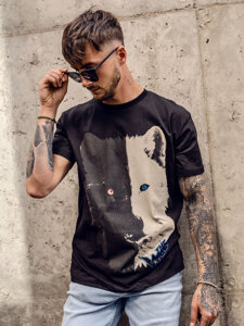 Uomo T-shirt in cotone con stampa Nero Bolf 14800A