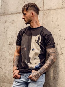 Uomo T-shirt in cotone con stampa Nero Bolf 14800A