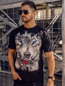 Uomo T-shirt in cotone con stampa Nero Bolf 14801A