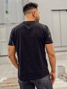 Uomo T-shirt in cotone con stampa Nero Bolf 627A-1