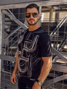 Uomo T-shirt in cotone con stampa Nero Bolf KS2525TA