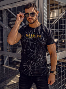 Uomo T-shirt in cotone con stampa Nero Bolf SS10935A