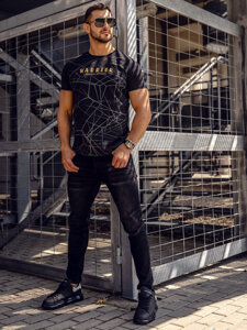 Uomo T-shirt in cotone con stampa Nero Bolf SS10935A