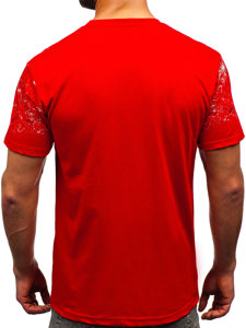 Uomo T-shirt in cotone con stampa Rosso Bolf 14725