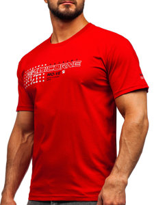 Uomo T-shirt in cotone con stampa Rosso Bolf 14732