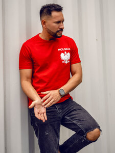 Uomo T-shirt in cotone con stampa Rosso Bolf 5064A